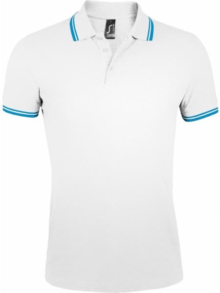 Рубашка поло мужская PASADENA MEN 200 с контрастной отделкой, белая с голубым