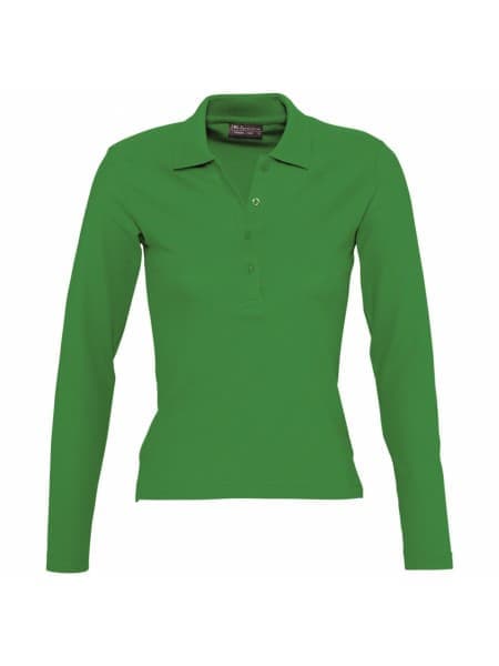 Рубашка поло женская с длинным рукавом PODIUM ярко-зеленая