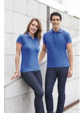 Рубашка поло мужская PASADENA MEN 200 с контрастной отделкой, белая с синим