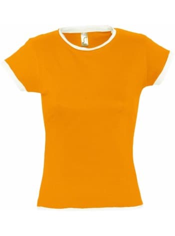 Футболка женская MOOREA 170, оранжевая с белой отделкой