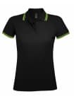 Рубашка поло женская PASADENA WOMEN 200 с контрастной отделкой, черная с зеленым