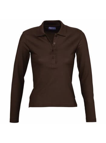 Рубашка поло женская с длинным рукавом PODIUM 210 шоколадно-коричневая