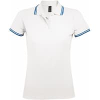 Рубашка поло женская PASADENA WOMEN 200 с контрастной отделкой, белая с голубым