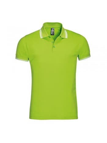 Рубашка поло мужская PASADENA MEN 200 с контрастной отделкой, зеленый лайм с белым