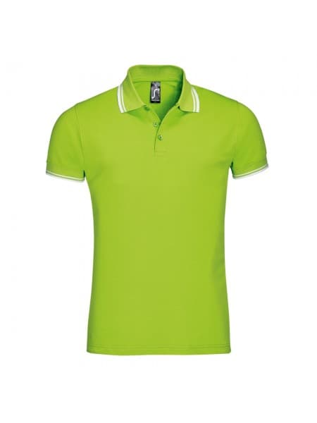 Рубашка поло мужская PASADENA MEN 200 с контрастной отделкой, зеленый лайм с белым