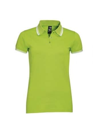 Рубашка поло женская PASADENA WOMEN 200 с контрастной отделкой, зеленый лайм с белым